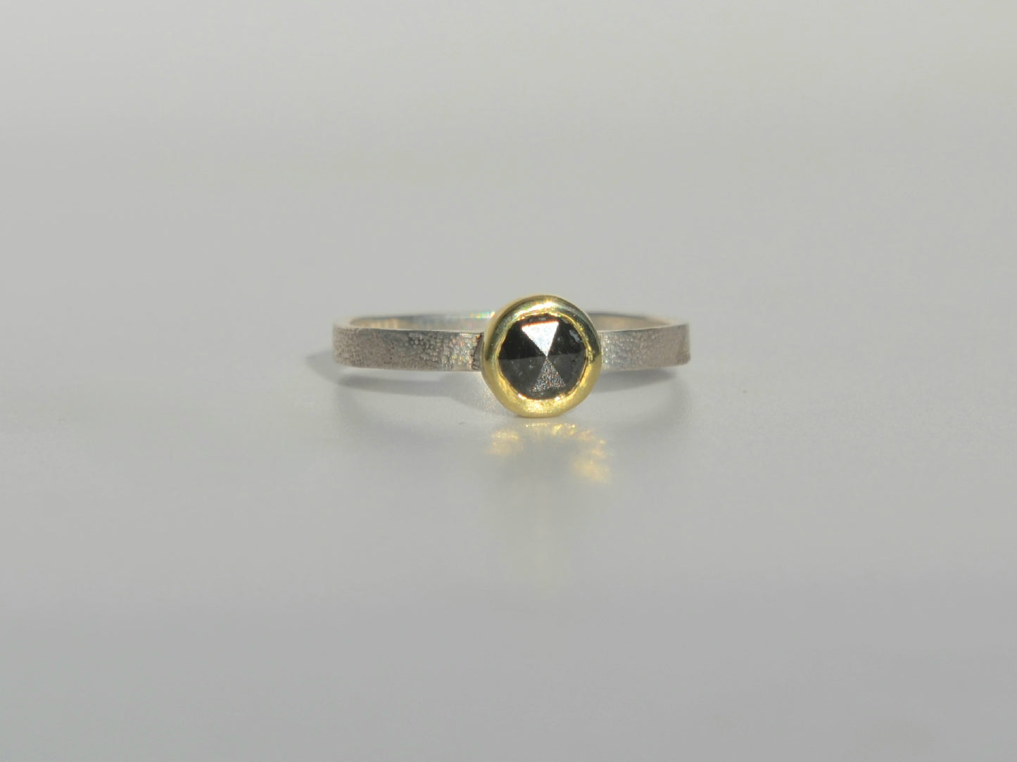 Diamond Ring 14k Solid Gold Bezel Sterling Silver Textured Band