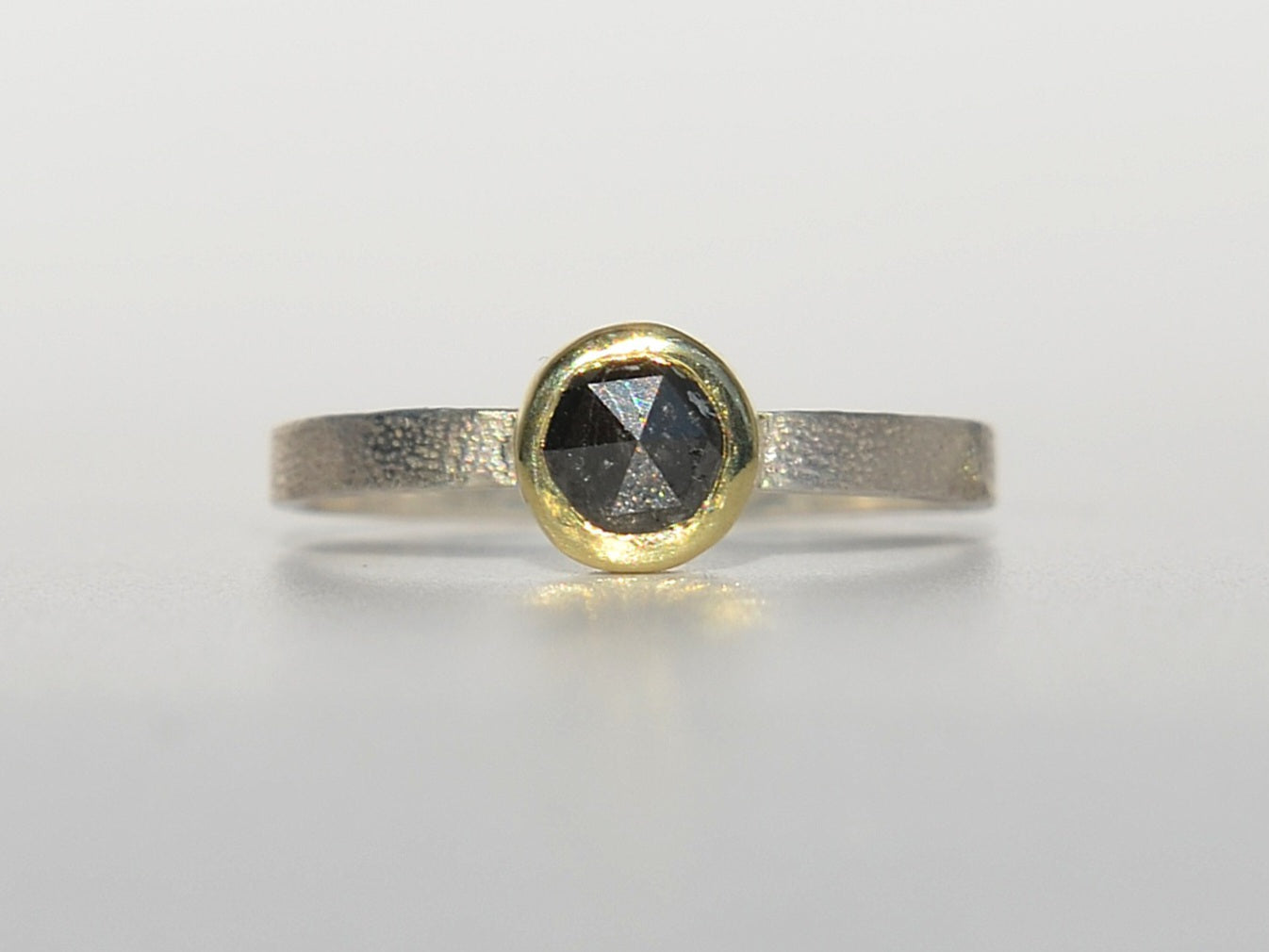 Diamond Ring 14k Solid Gold Bezel Sterling Silver Textured Band