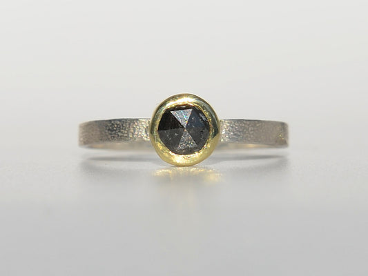 Diamond Ring 14k Solid Gold Bezel Sterling Silver Textured Band