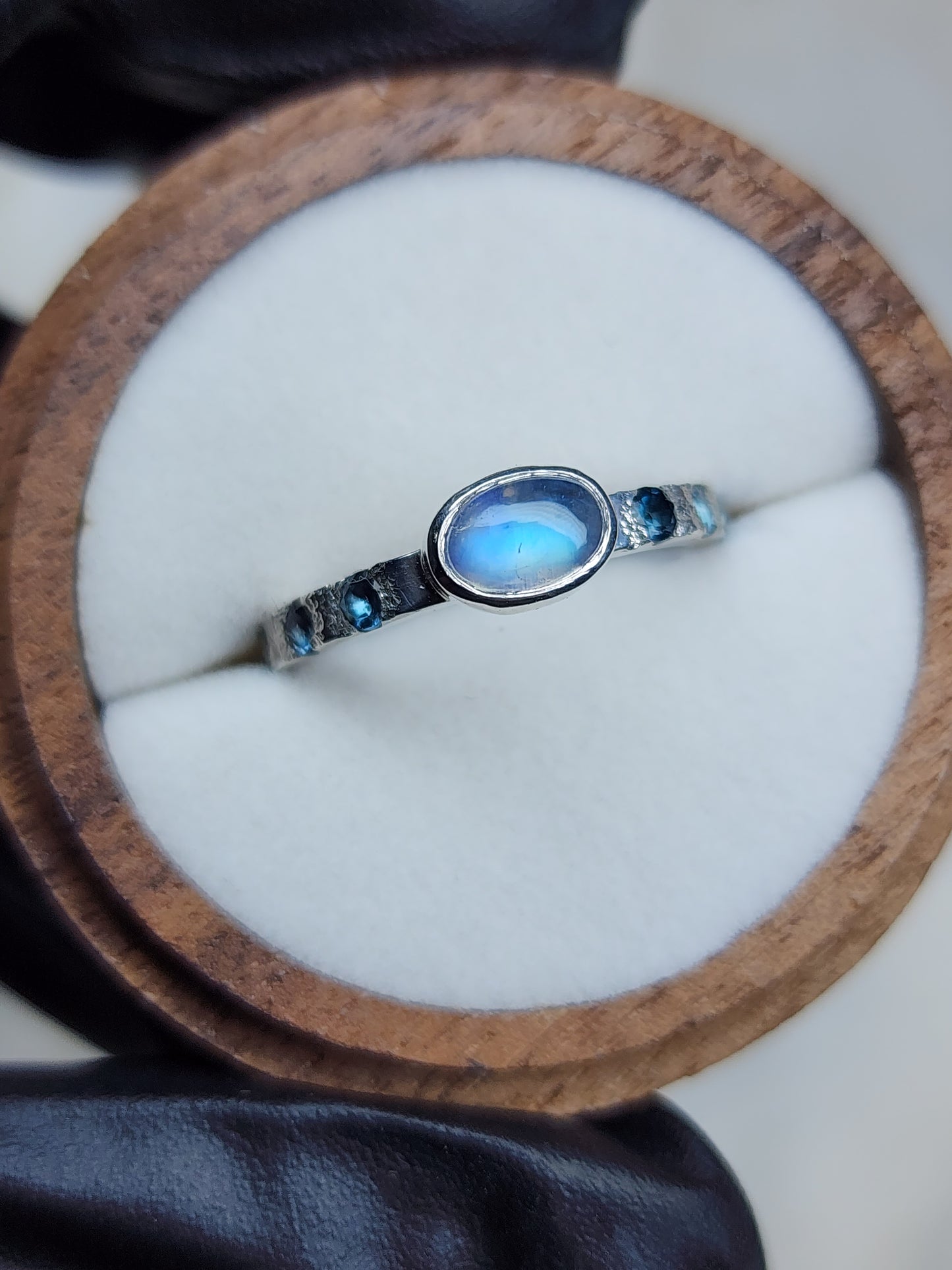 London Blue Topaz & Rainbow Moonstone Ring Size 8.25 U.S.