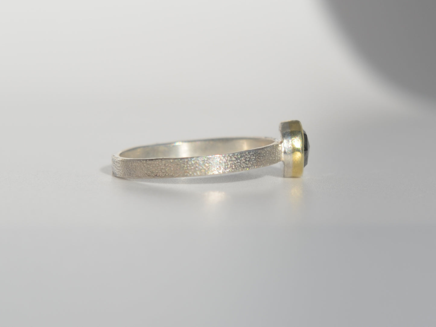 Diamond Ring 14k Solid Gold Bezel Sterling Silver Textured Band
