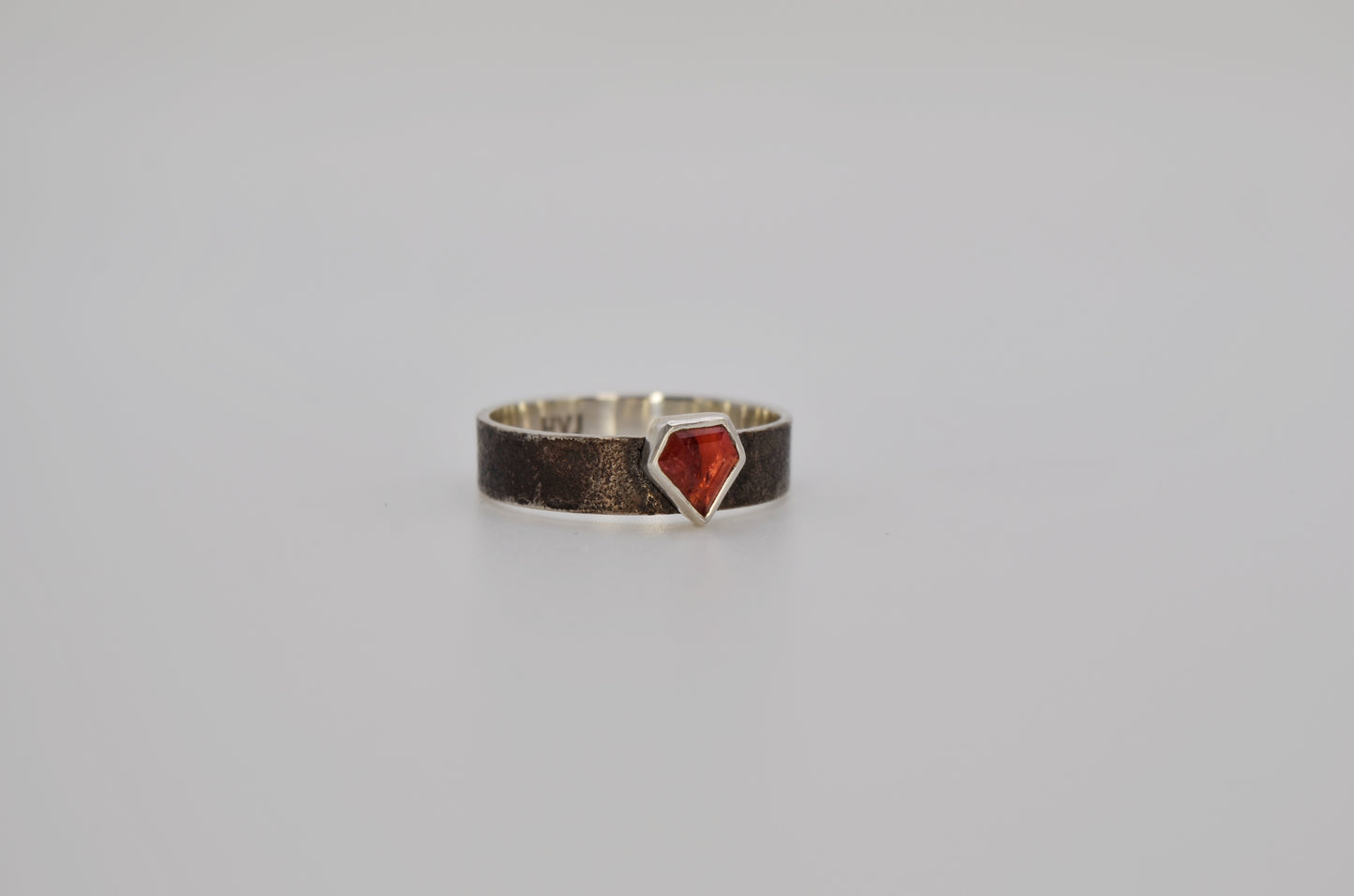 Red Spinel Natural Gemstone Sterling Silver Ring, Antique, Minimalist, Black Textured Band, Size 9.5 U.S.