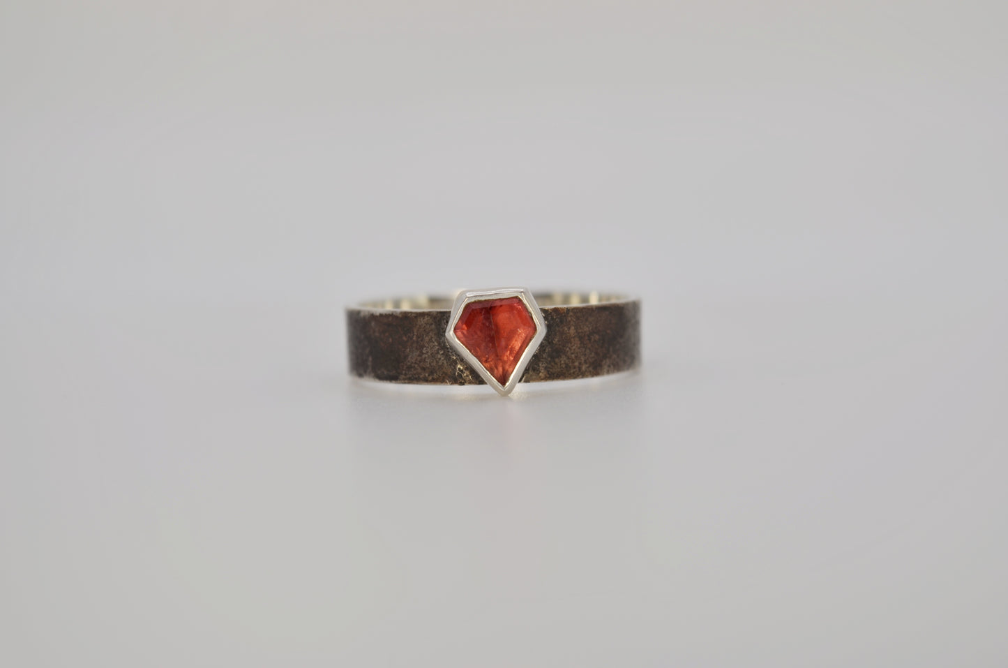 Red Spinel Natural Gemstone Sterling Silver Ring, Antique, Minimalist, Black Textured Band, Size 9.5 U.S.