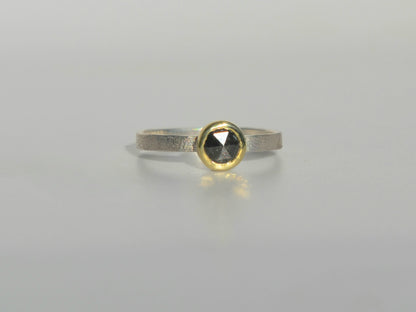 Diamon Ring 14k Solid Gold Bezel Sterling Silver Textured Band