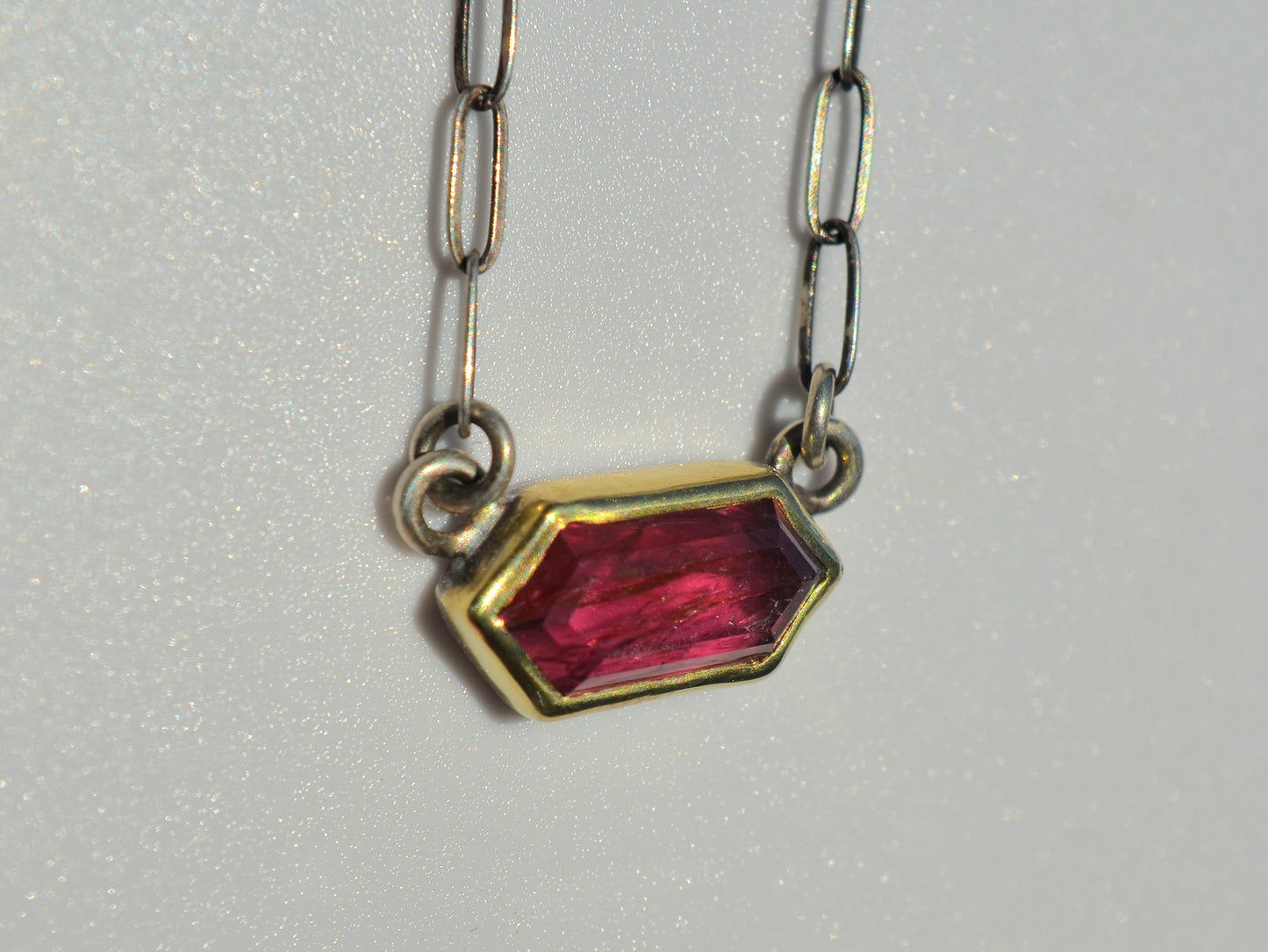 Solid Yellow Gold Ruby Pendant, Ruby Necklace, Paperclip Chain, Sterling Silver Red Sapphire