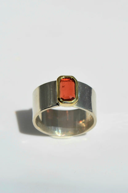 Red Ruby 14k Solid Gold Bezel Sterling Silver Ring Size 5.5 U.S.