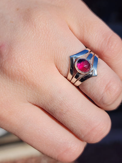 Natural Pink Sapphire Ring, Winza Parti Sapphire, Sterling Silver Ring Set Size 5.75 U.S.