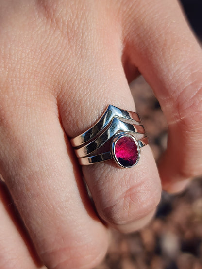 Natural Pink Sapphire Ring, Winza Parti Sapphire, Sterling Silver Ring Set Size 5.75 U.S.