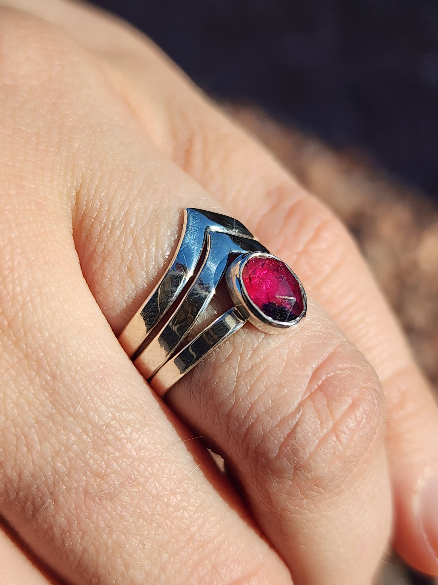 Natural Pink Sapphire Ring, Winza Parti Sapphire, Sterling Silver Ring Set Size 5.75 U.S.