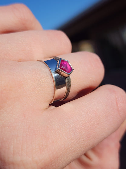 Pink Winza Sapphire, Natural Gemstone Ring, Sterling Silver, Antique Minimalist Inspired Ring Set, Textured Band, Size 7.5 U.S.