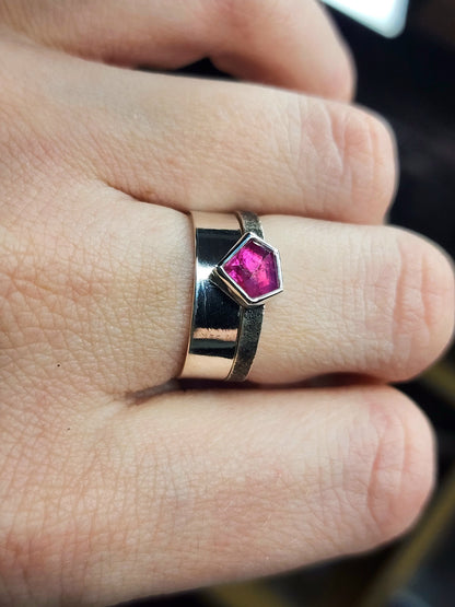 Pink Winza Sapphire, Natural Gemstone Ring, Sterling Silver, Antique Minimalist Inspired Ring Set, Textured Band, Size 7.5 U.S.