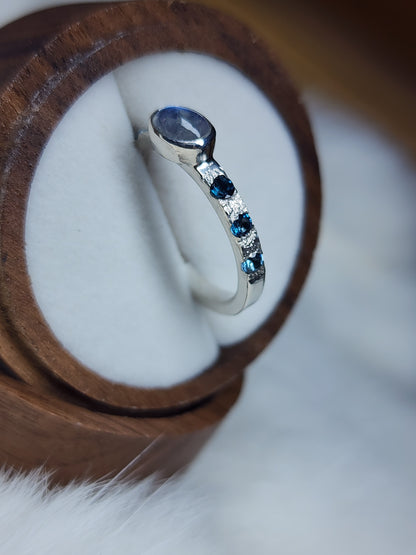 London Blue Topaz & Rainbow Moonstone Ring Size 8.25 U.S.