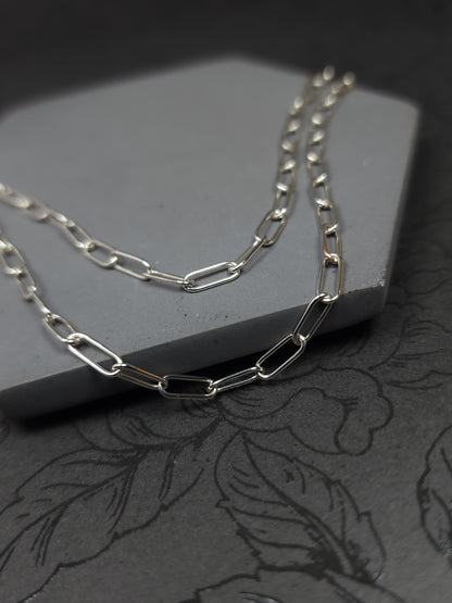 Thin Paperclip Chain, Sterling Silver, Handmade Chain