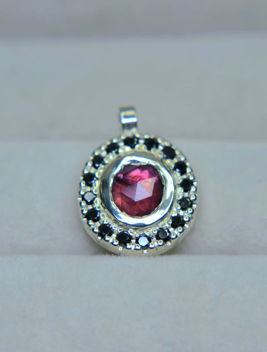 Argentium® Silver Pendant, Pink Sapphire Halo, Handmade Necklace