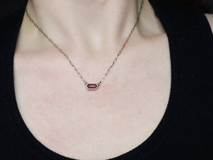 Solid Yellow Gold Ruby Pendant, Ruby Necklace, Paperclip Chain, Sterling Silver Red Sapphire