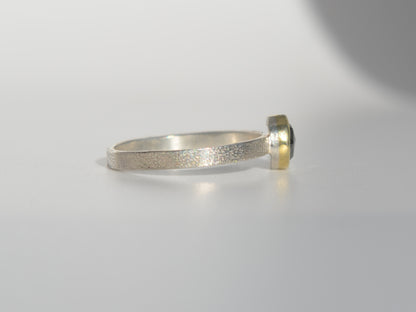 Diamon Ring 14k Solid Gold Bezel Sterling Silver Textured Band