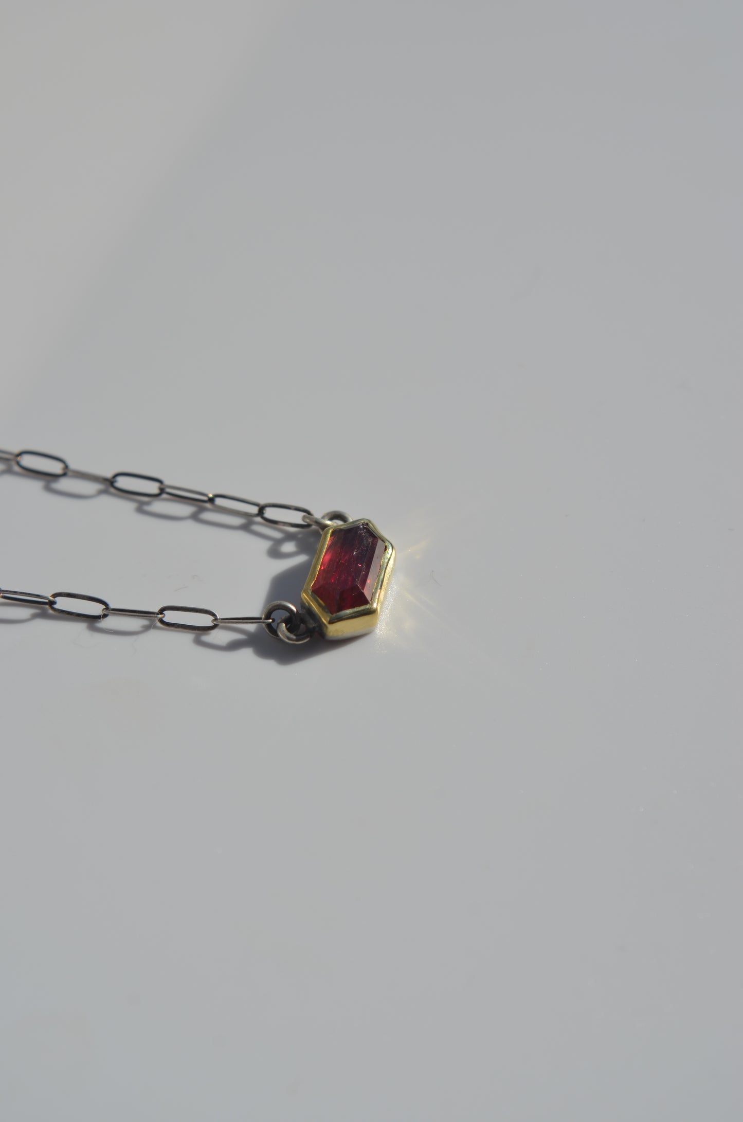 Solid Yellow Gold Ruby Pendant, Ruby Necklace, Paperclip Chain, Sterling Silver Red Sapphire