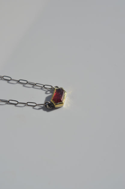 Solid Yellow Gold Ruby Pendant, Ruby Necklace, Paperclip Chain, Sterling Silver Red Sapphire