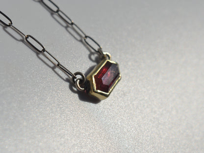 Solid Yellow Gold Ruby Pendant, Ruby Necklace, Paperclip Chain, Sterling Silver Red Sapphire