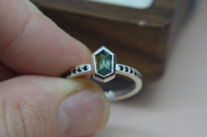 Argentium® Silver Ring, Madagascar Blue, Green, Sapphire Ring