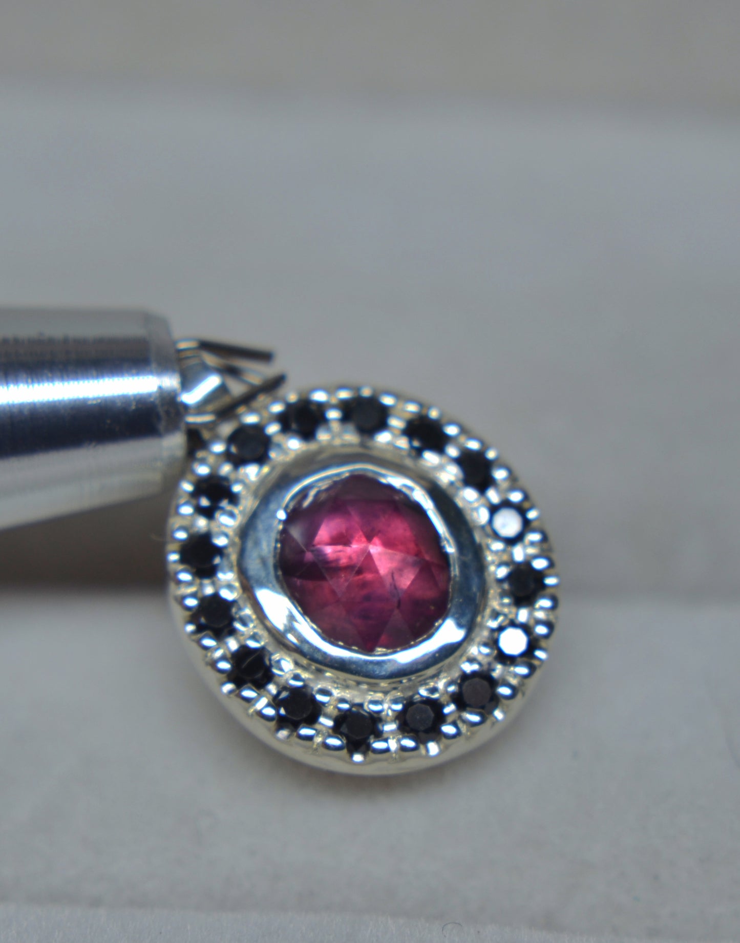 Argentium® Silver Pendant, Pink Sapphire Halo, Handmade Necklace