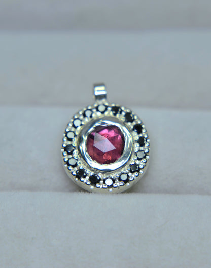 Argentium® Silver Pendant, Pink Sapphire Halo, Handmade Necklace