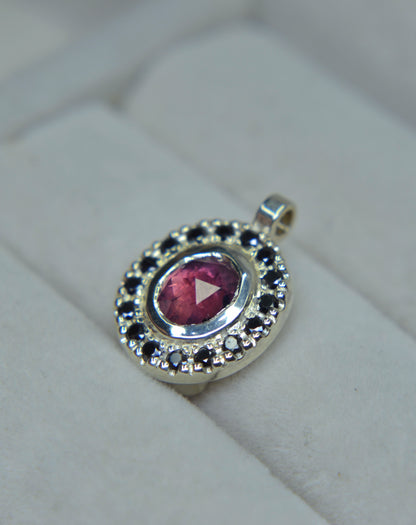 Argentium® Silver Pendant, Pink Sapphire Halo, Handmade Necklace