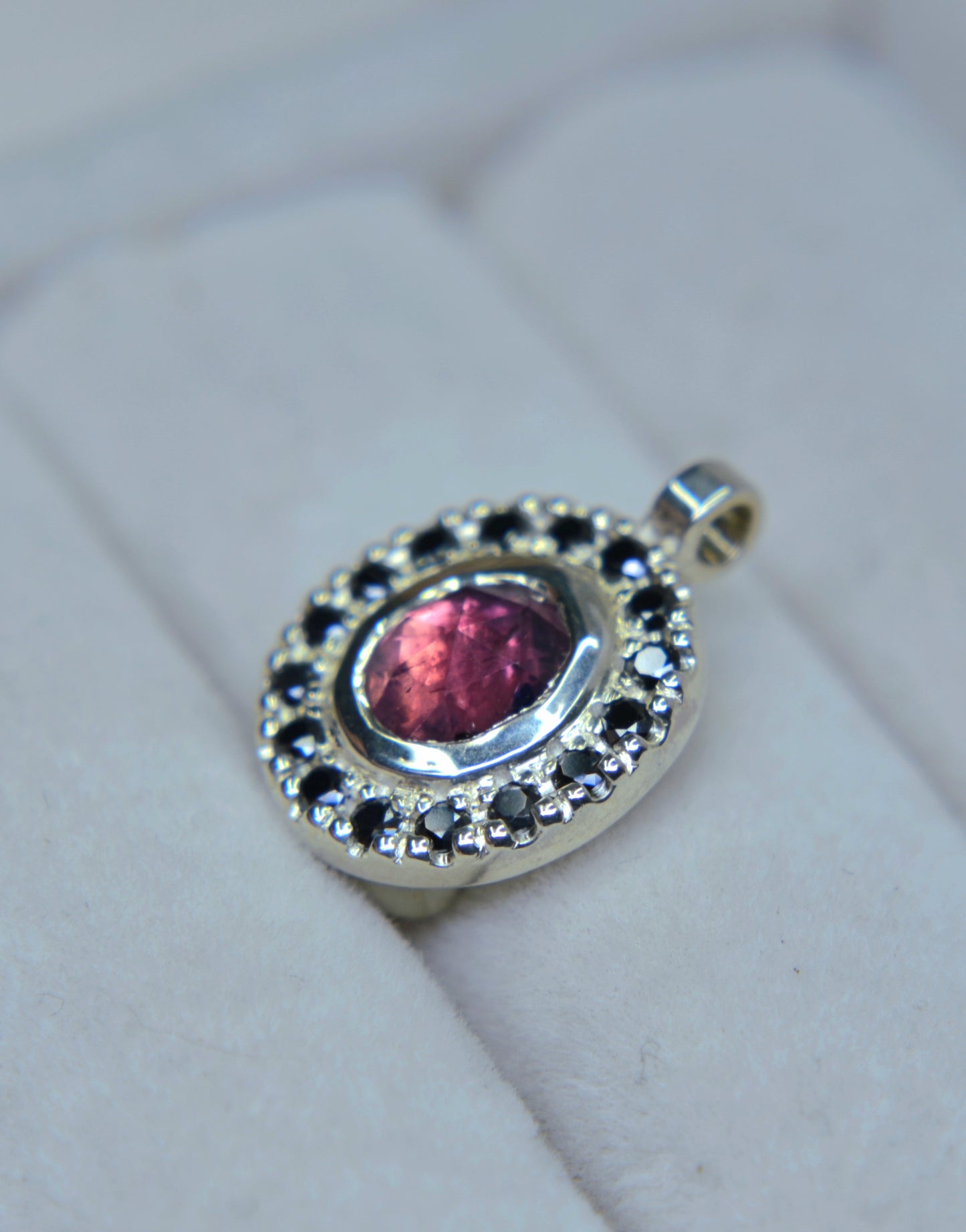 Argentium® Silver Pendant, Pink Sapphire Halo, Handmade Necklace