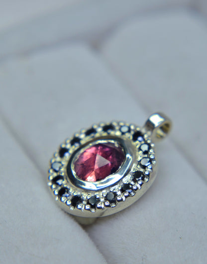 Argentium® Silver Pendant, Pink Sapphire Halo, Handmade Necklace