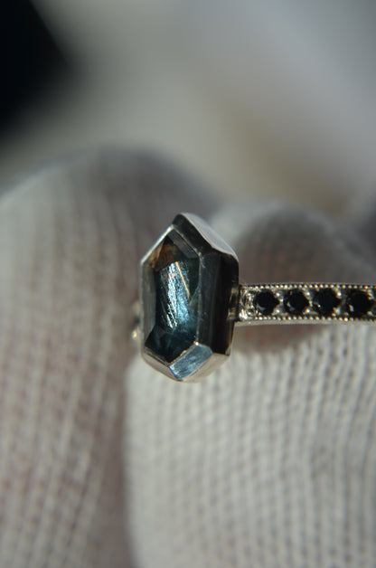 Argentium® Silver Ring, Madagascar Blue, Green, Sapphire Ring