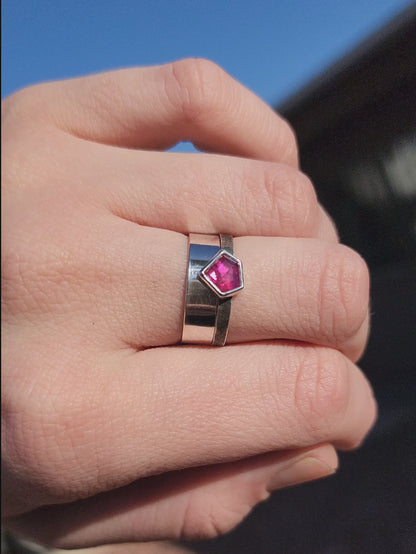 Pink Winza Sapphire, Natural Gemstone Ring, Sterling Silver, Antique Minimalist Inspired Ring Set, Textured Band, Size 7.5 U.S.