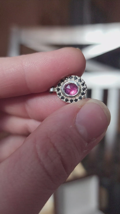 Argentium® Silver Pendant, Pink Sapphire Halo, Handmade Necklace