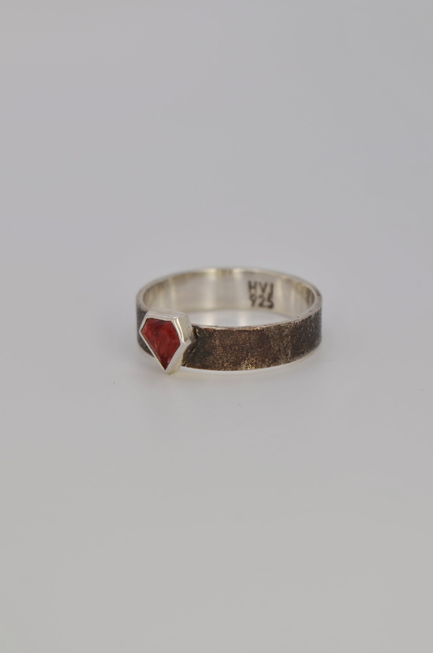 Red Spinel Natural Gemstone Sterling Silver Ring, Antique, Minimalist, Black Textured Band, Size 9.5 U.S.