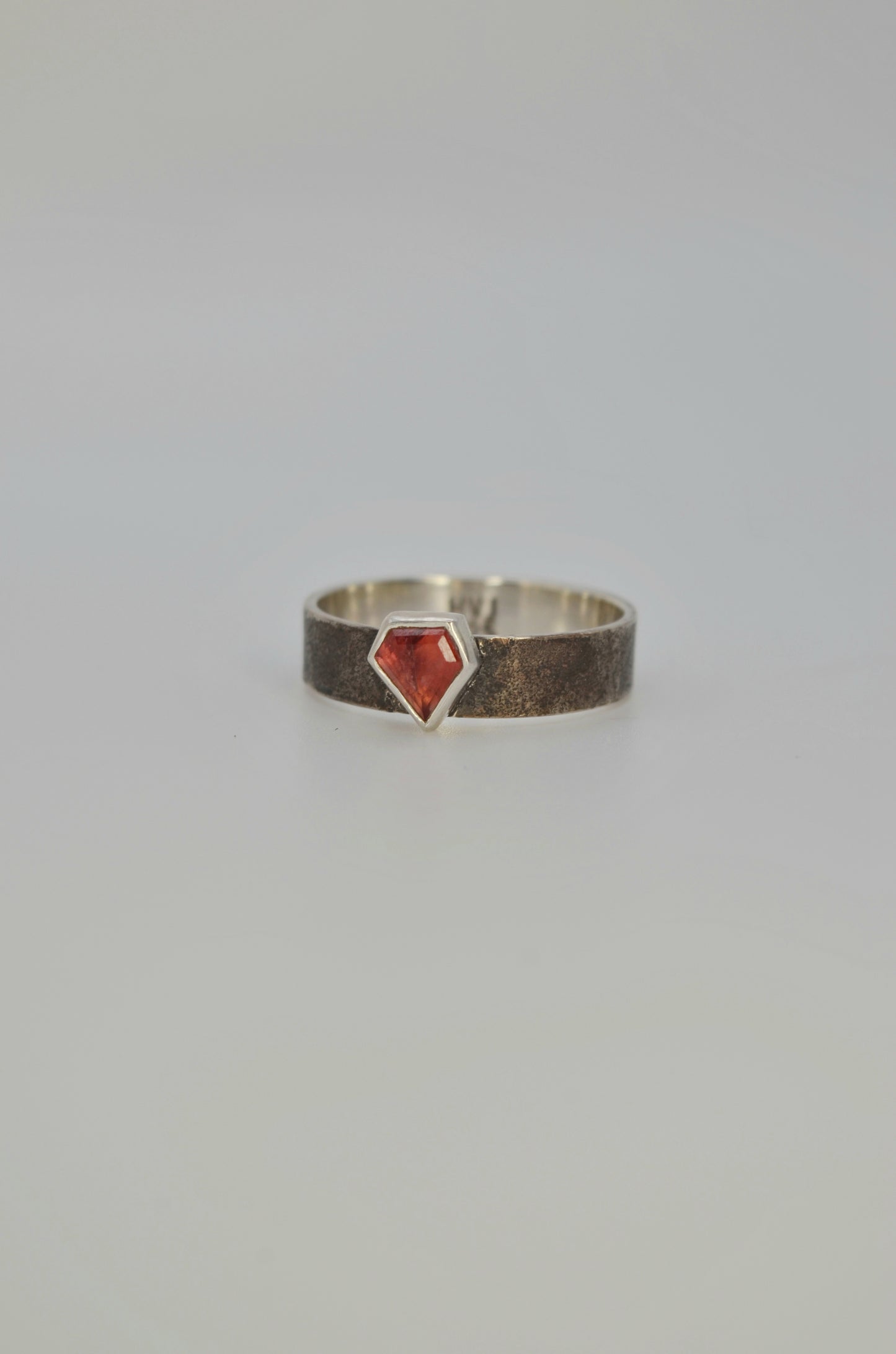Red Spinel Natural Gemstone Sterling Silver Ring, Antique, Minimalist, Black Textured Band, Size 9.5 U.S.